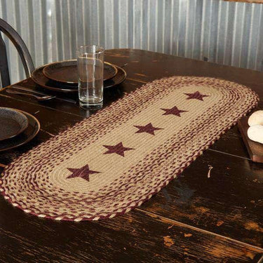 Burgundy Tan Jute Braided Table Runner Stencil Stars - The Fox Decor